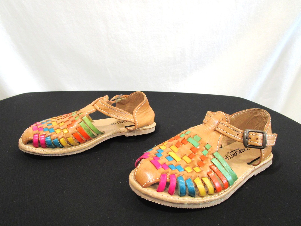 Zamorita Multicolor Mexican Woven Leather Kid's Huaraches Buckle Sandals Sz 8